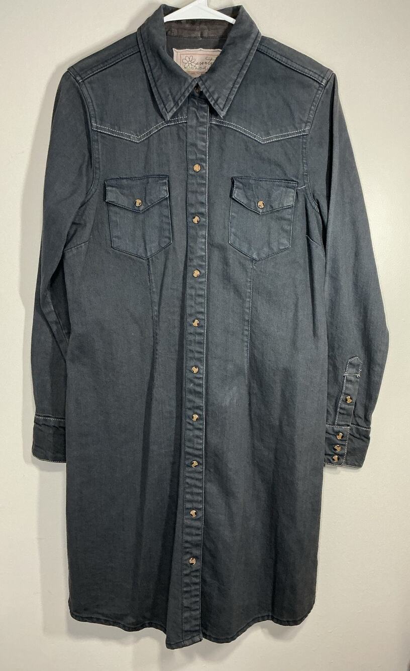 Aventura Womans Western Collared Long Sleeve Pearl Snap Denim Dress Sz 10